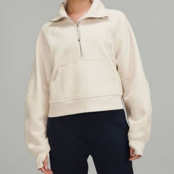 Lululemon Scuba Oversized Half Zip Pullover Funnel Neck Cream XS/S Cotton - Picture 1 of 6